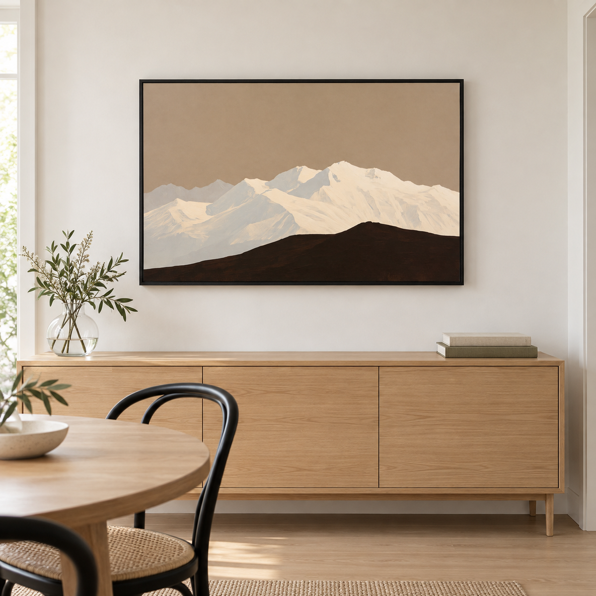 Altiplano – Tableau montagne enneigée taupe et chocolat