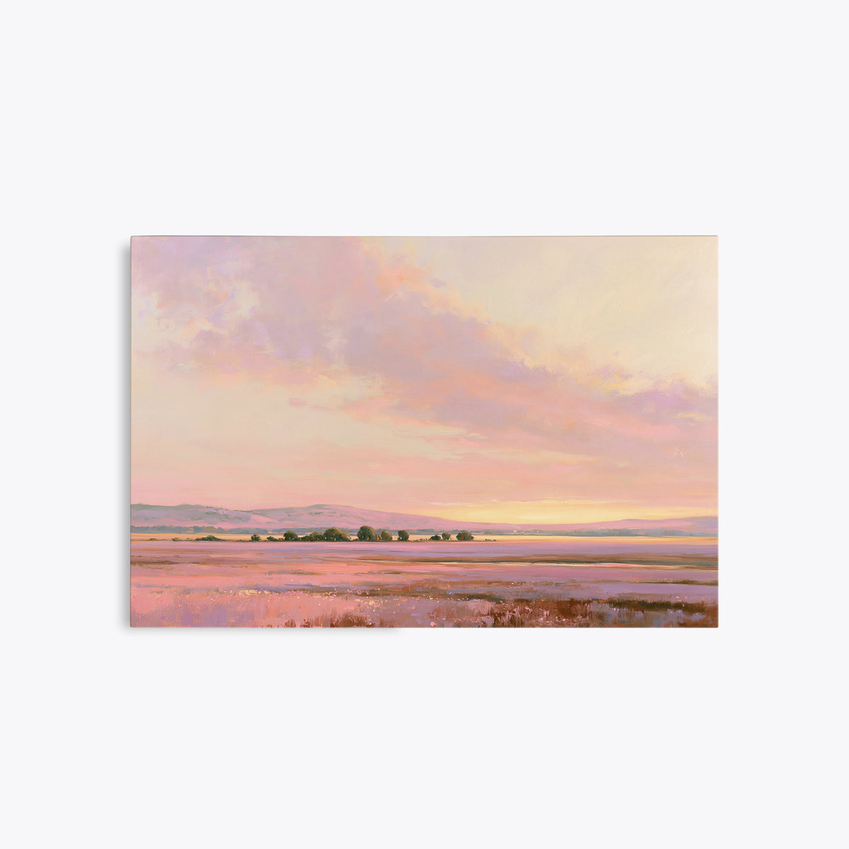 Heure exquise – Tableau paysage coucher de soleil rose et lavande