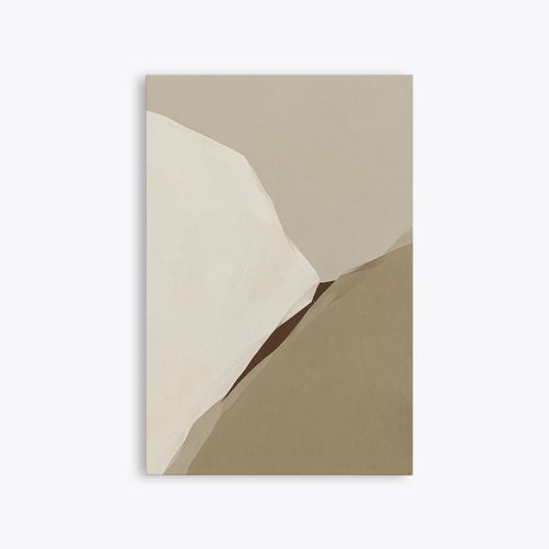 Tableau déco abstrait beige et taupe, toile sans cadre vue de face, deux grands pans crème séparés par une ligne brune