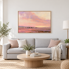 Heure exquise – Tableau paysage coucher de soleil rose et lavande