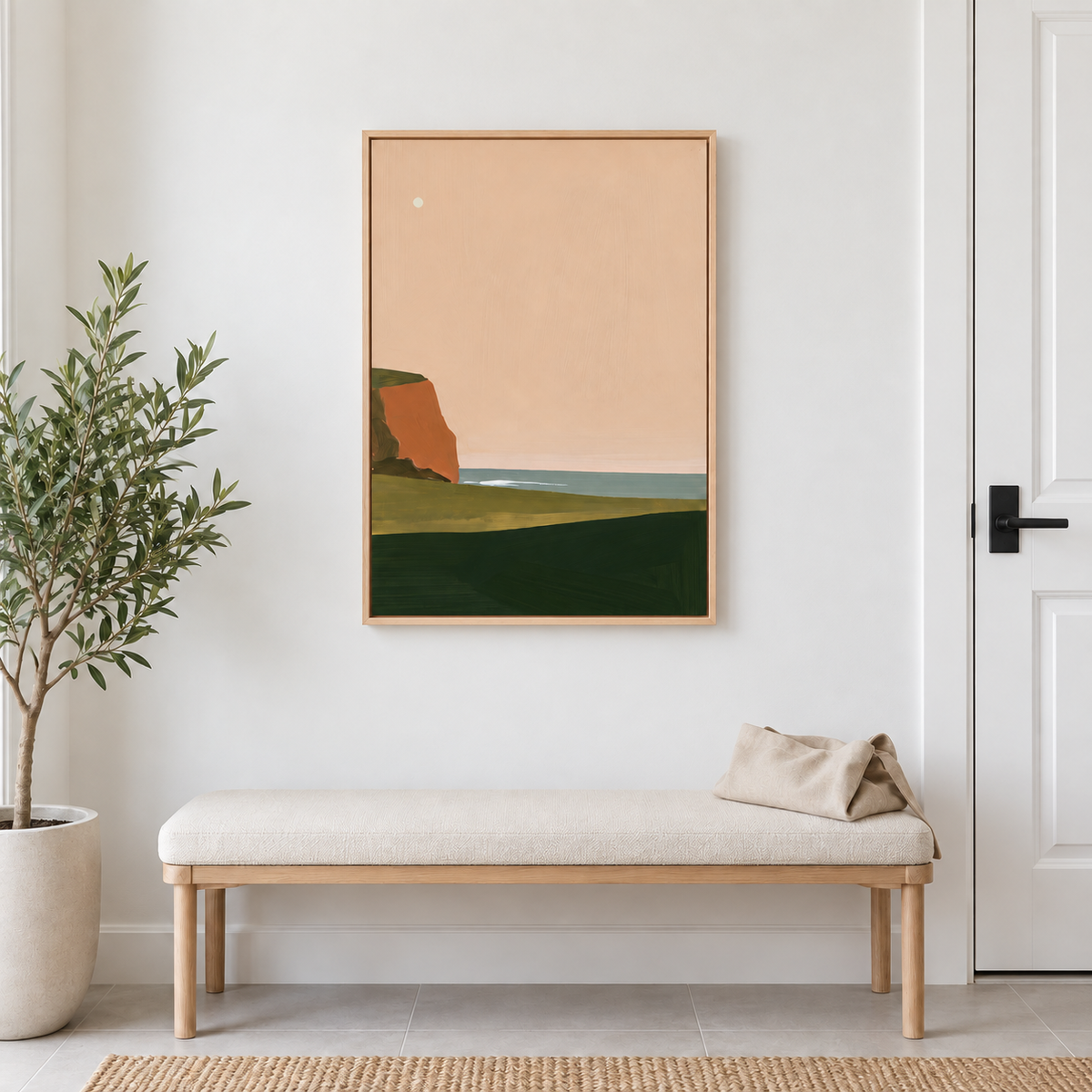 Rivage d'Ys – Tableau paysage falaise rose pêche et vert sapin