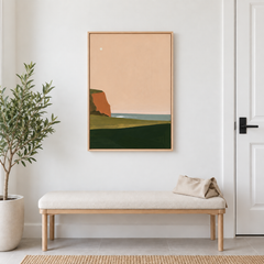 Rivage d'Ys – Tableau paysage falaise rose pêche et vert sapin
