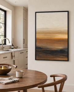 Vespéral – Tableau paysage abstrait ocre et crème