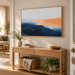 Lueur du soir – Tableau paysage abstrait bleu et orange
