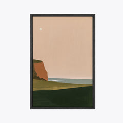 Rivage d'Ys – Tableau paysage falaise rose pêche et vert sapin