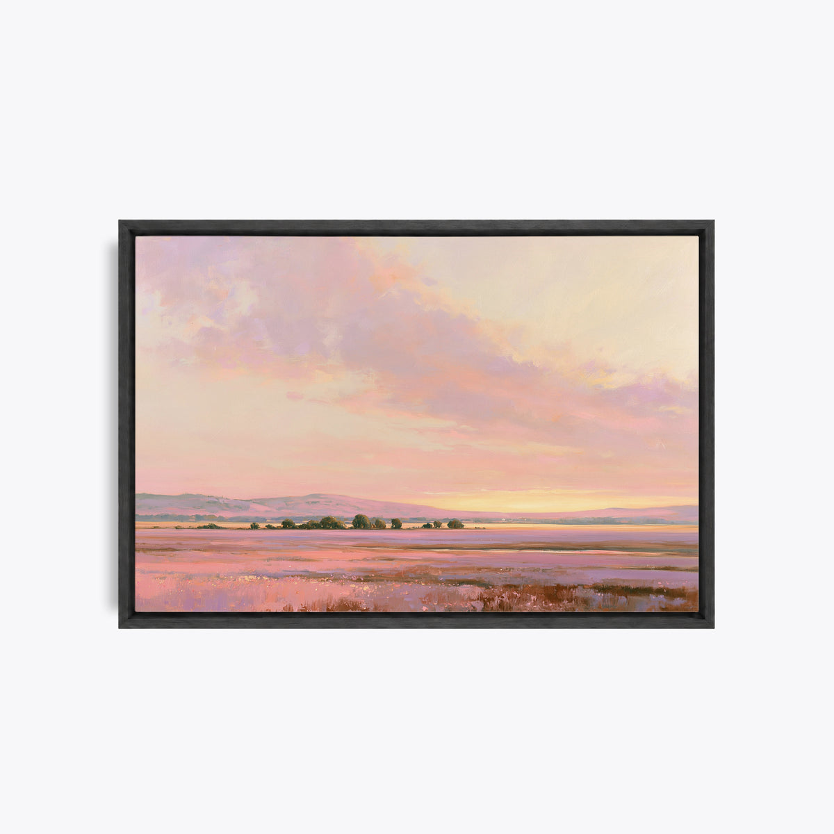 Heure exquise – Tableau paysage coucher de soleil rose et lavande