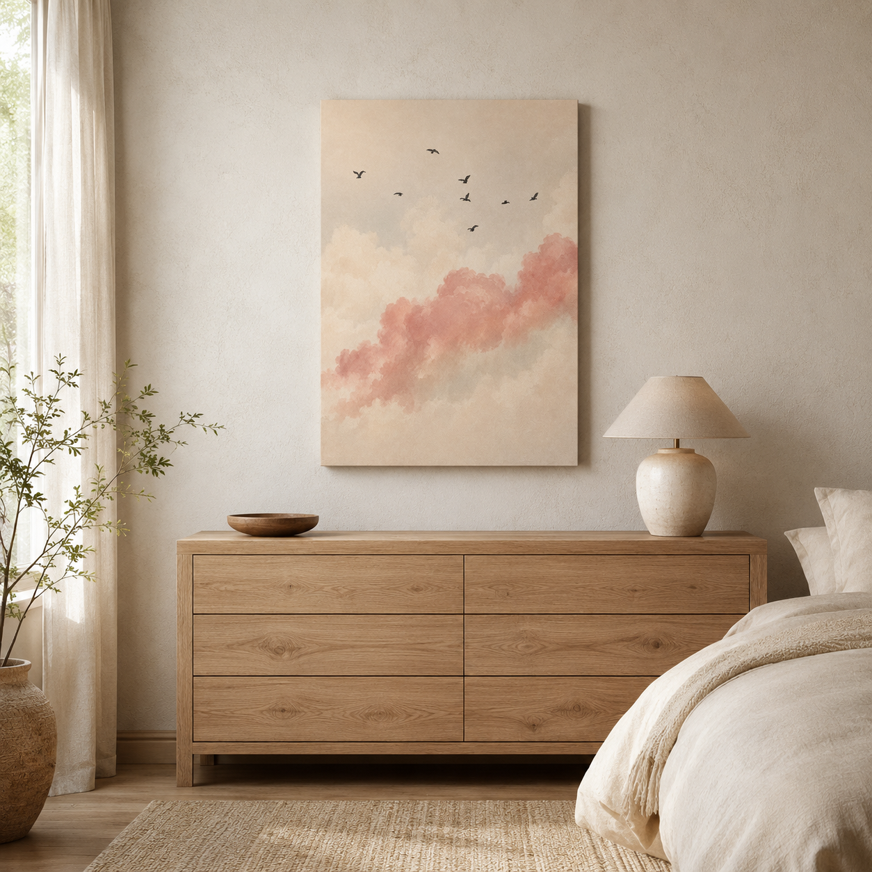 Le Temps Suspendu – Tableau Ciel Nuages et Oiseaux