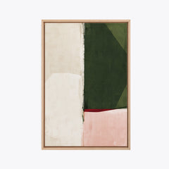 Lisière – Tableau abstrait vert olive et rose poudré