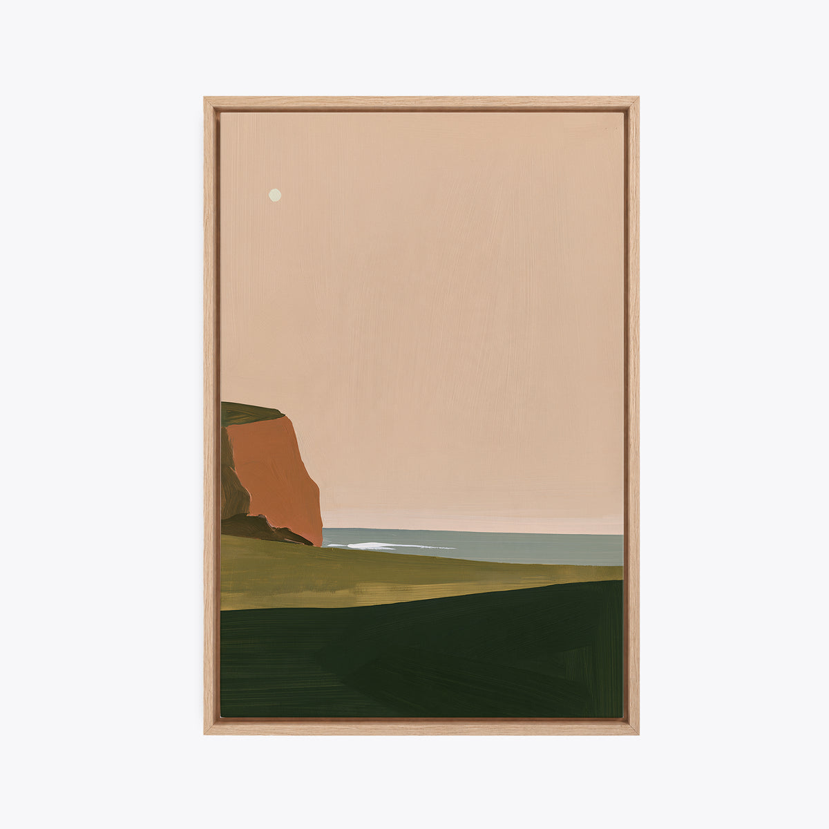 Rivage d'Ys – Tableau paysage falaise rose pêche et vert sapin