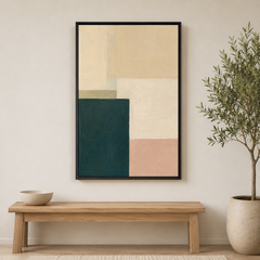 Vert profond et lin – Tableau abstrait géométrique