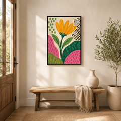 Un Jour Heureux – Tableau Floral Abstrait et Coloré
