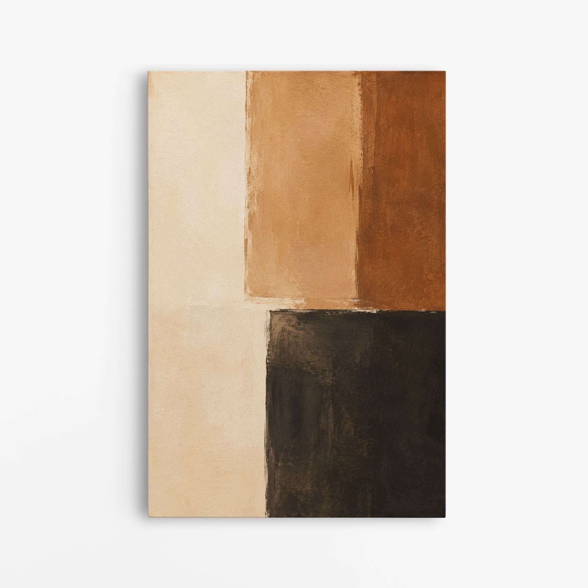 Tableau abstrait géométrique beige, ocre, brun et noir