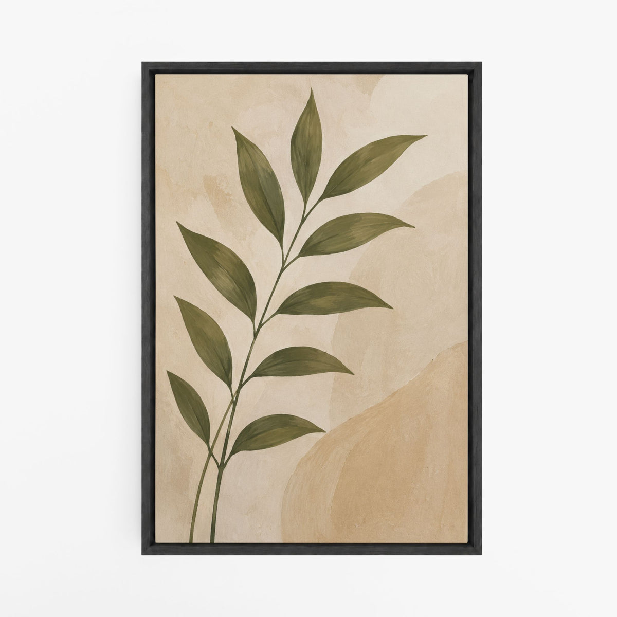 Feuillage sur sable – Tableau botanique beige et vert