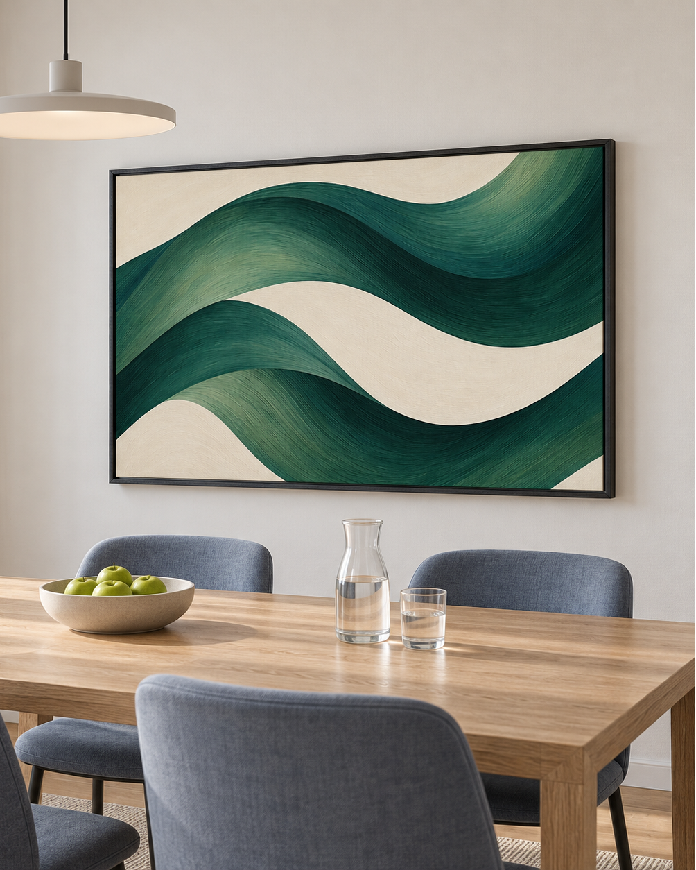 Sillage – Tableau abstrait vert émeraude et crème