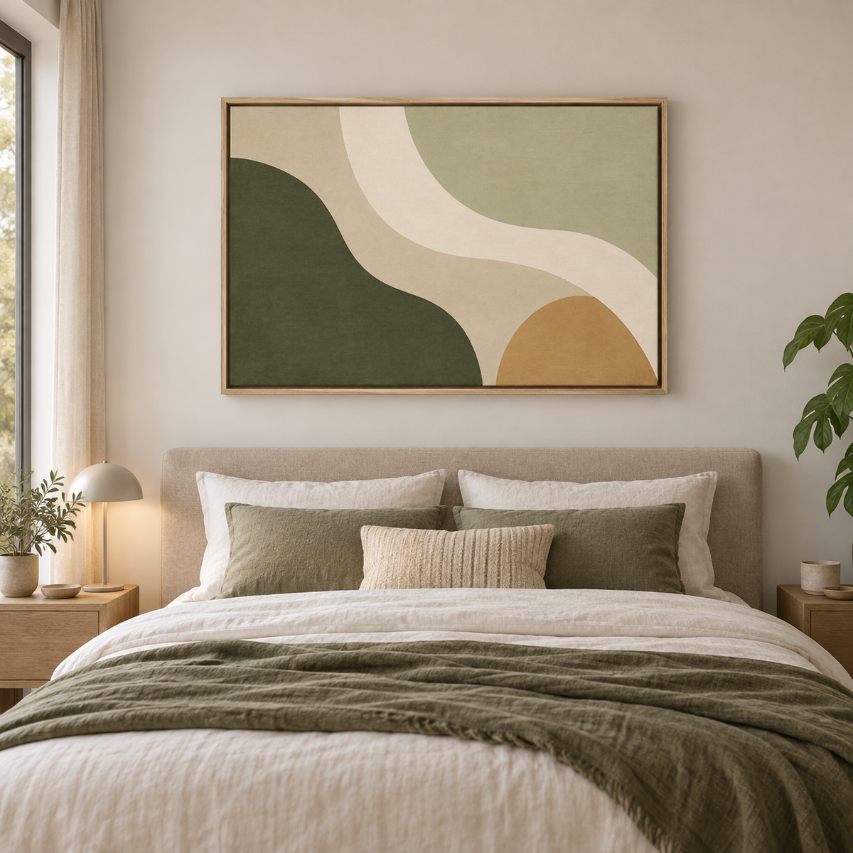 Méandre – Tableau abstrait vert olive et beige