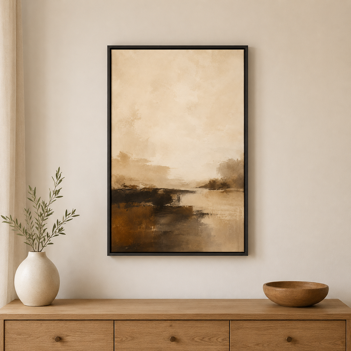 Horizon ocre – Tableau paysage abstrait beige et marron