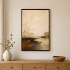 Horizon ocre – Tableau paysage abstrait beige et marron