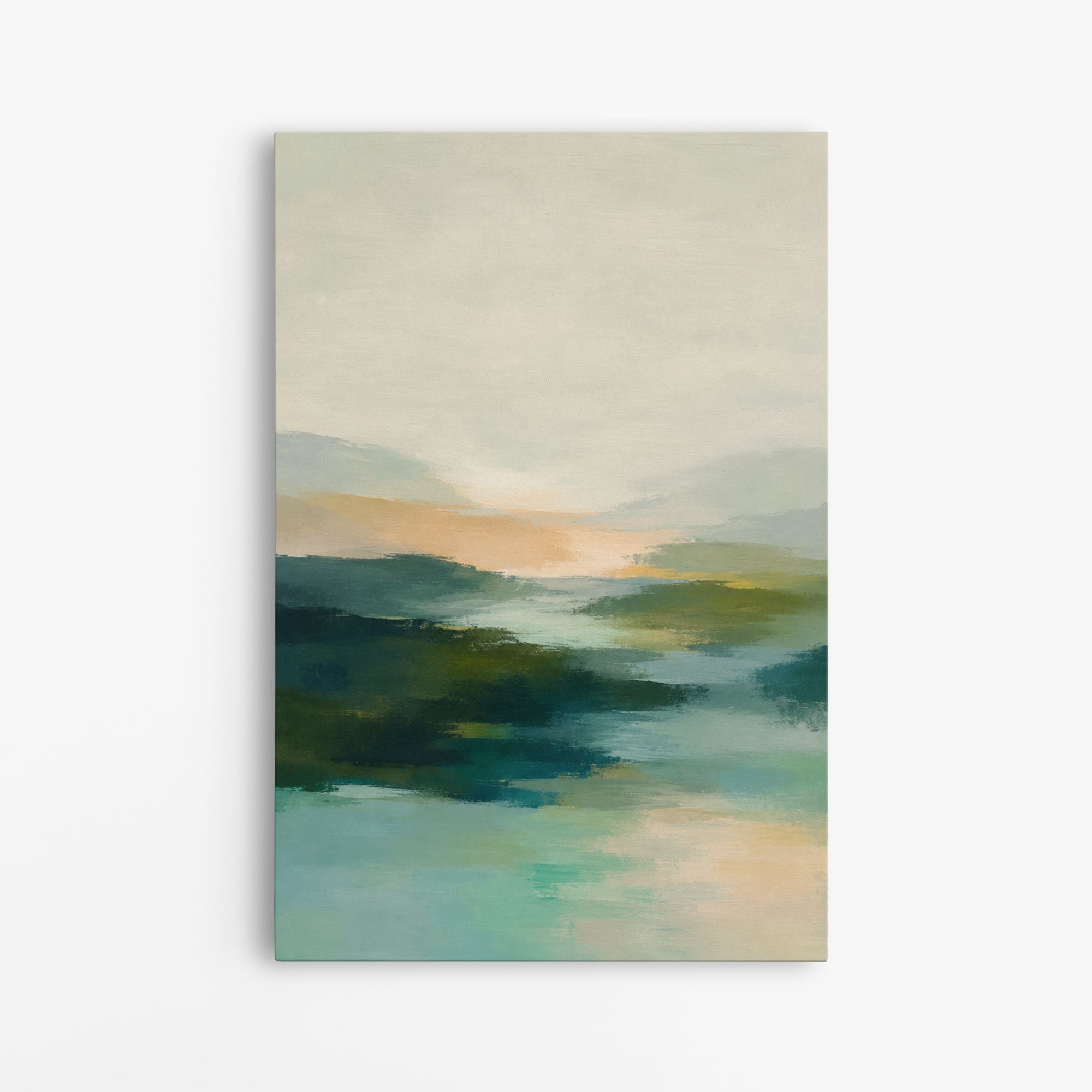 Aube sur l'eau – Tableau paysage abstrait bleu et vert