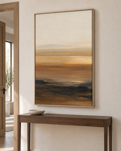 Vespéral – Tableau paysage abstrait ocre et crème