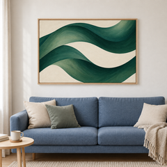 Sillage – Tableau abstrait vert émeraude et crème