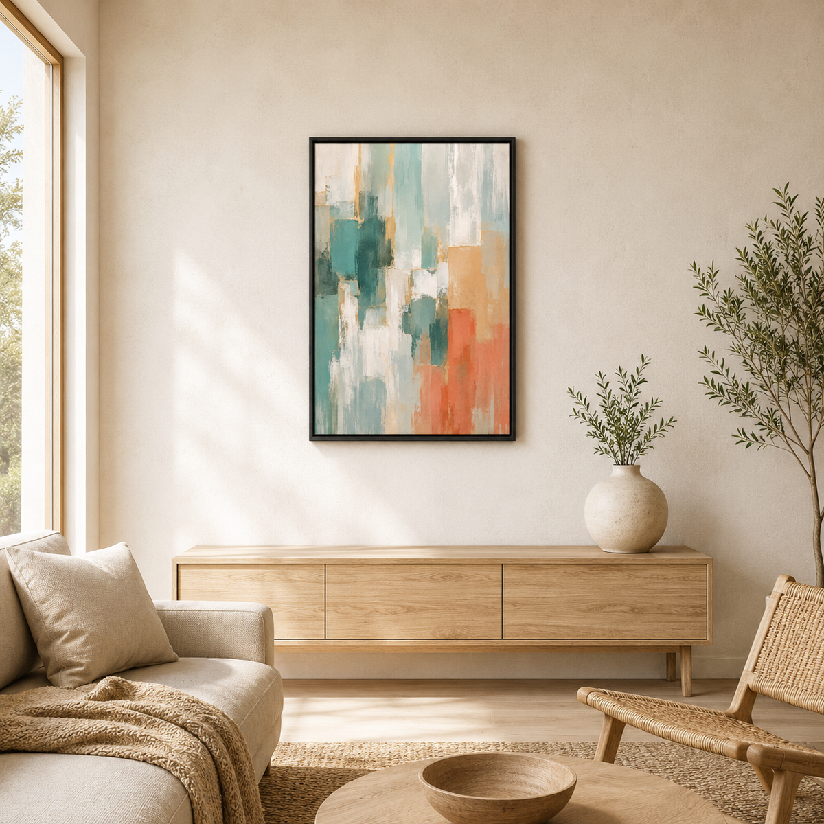 Échos Lointains – Tableau Abstrait Couleurs Douces