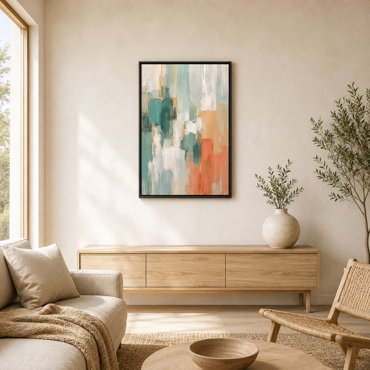 Échos Lointains – Tableau Abstrait Couleurs Douces