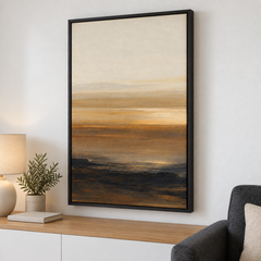 Vespéral – Tableau paysage abstrait ocre et crème