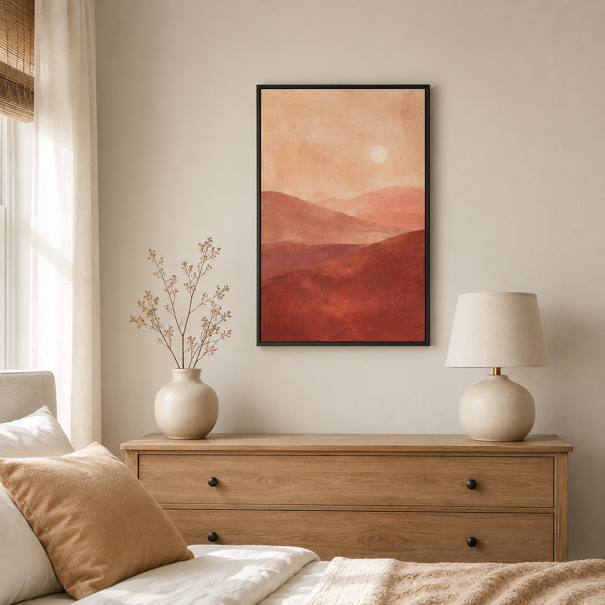 Horizon ocre – Tableau paysage abstrait terracotta