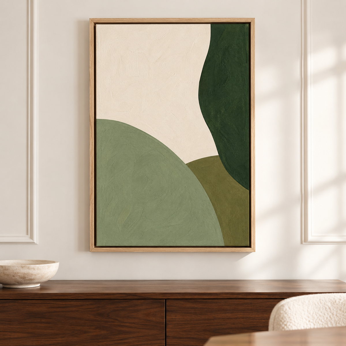Bocage – Tableau abstrait vert sauge et crème