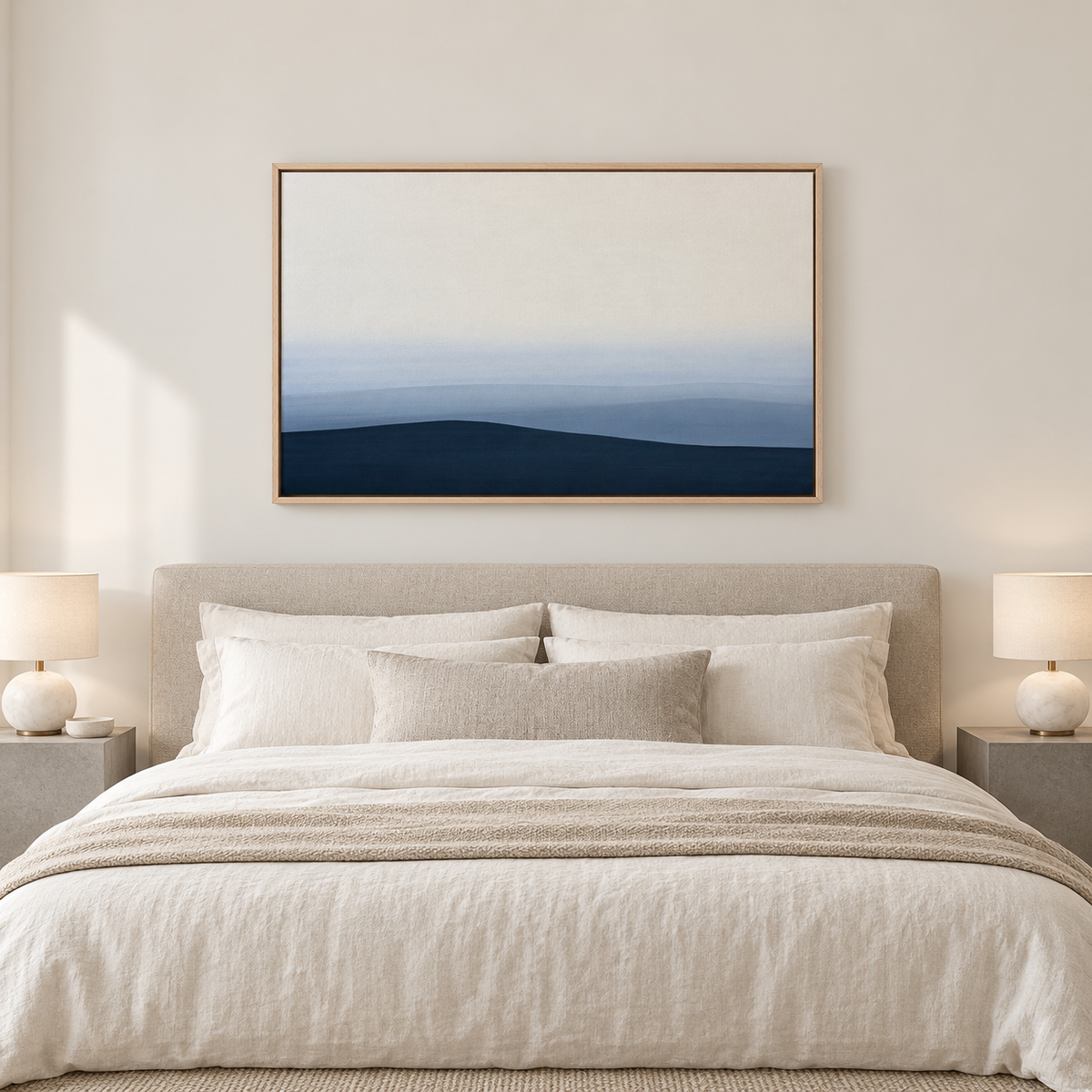 Thulé – Tableau paysage collines bleu marine et crème