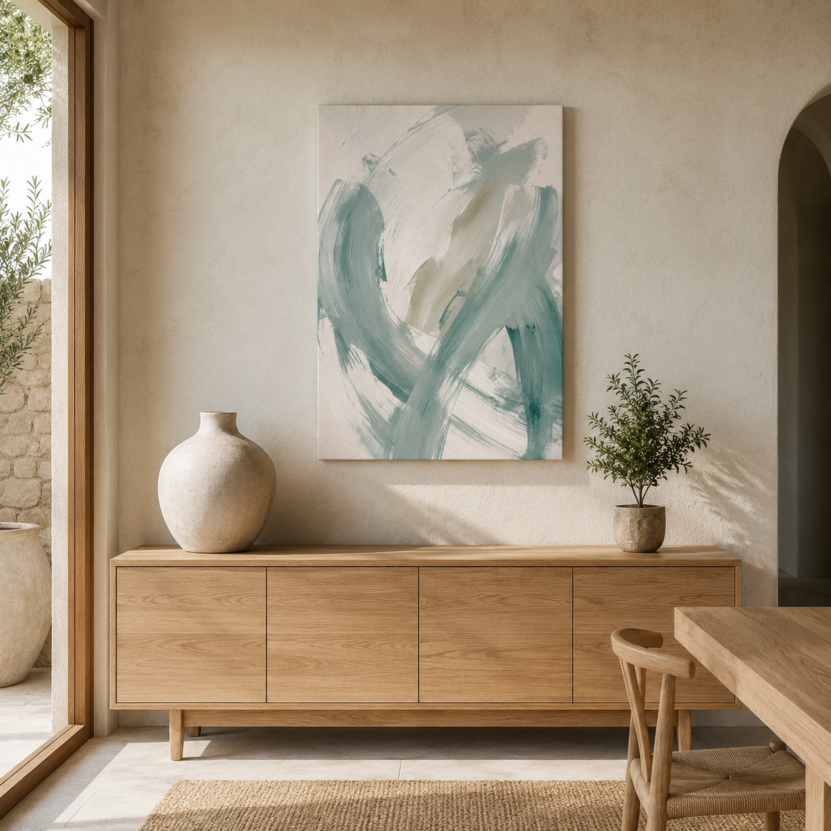 Le Souffle Doux – Tableau Abstrait Vert et Beige