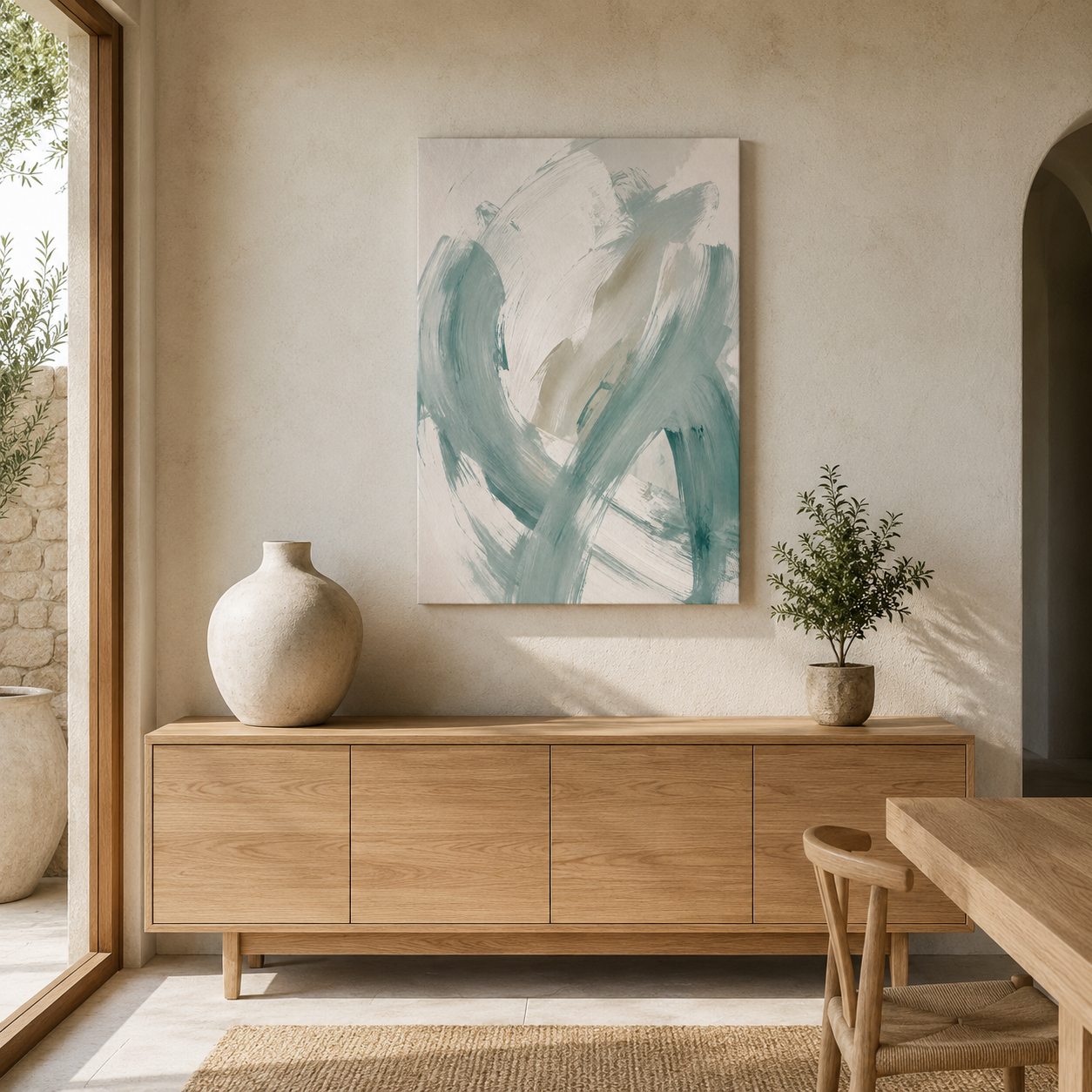 Le Souffle Doux – Tableau Abstrait Vert et Beige