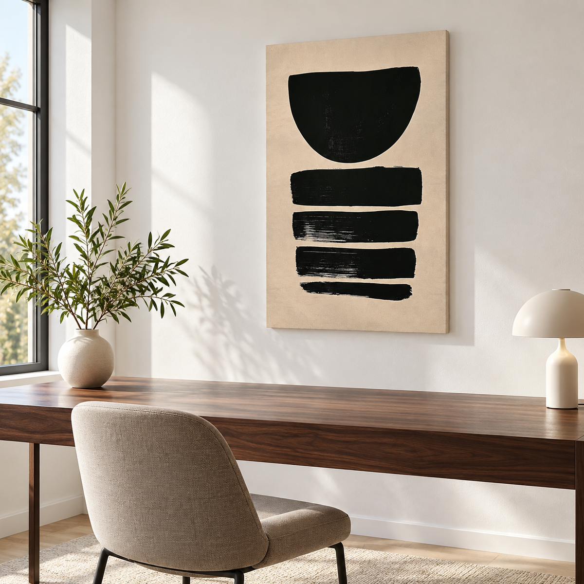 Obsidienne – Tableau abstrait noir et beige