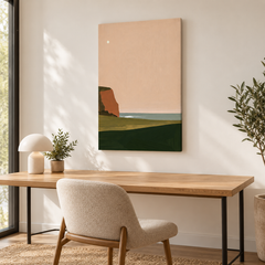 Rivage d'Ys – Tableau paysage falaise rose pêche et vert sapin
