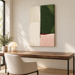 Lisière – Tableau abstrait vert olive et rose poudré
