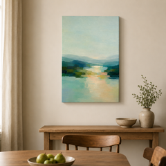 Matin calme – Tableau paysage abstrait bleu et vert