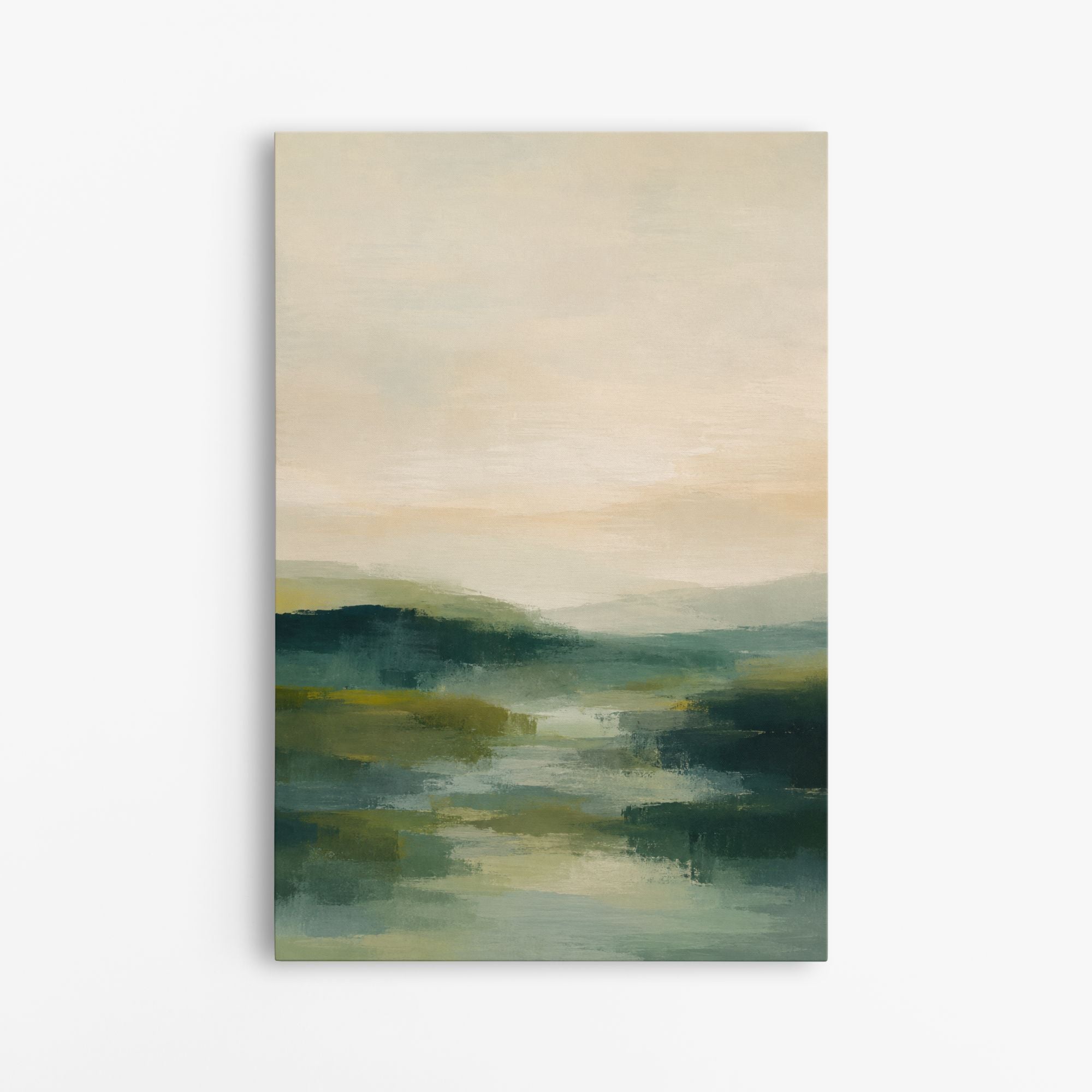 Lueur du matin – Tableau paysage abstrait vert et beige