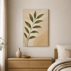 Feuillage sur sable – Tableau botanique beige et vert