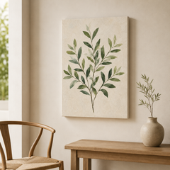 Herbier moderne – Tableau feuillage vert sur fond beige