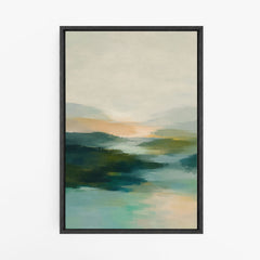 Aube sur l'eau – Tableau paysage abstrait bleu et vert