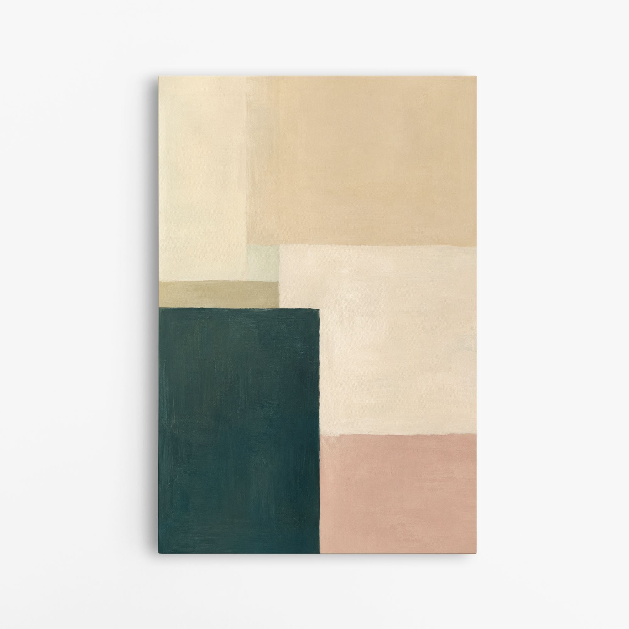 Vert profond et lin – Tableau abstrait géométrique