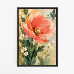 Pétales au soleil – Tableau botanique fleur corail