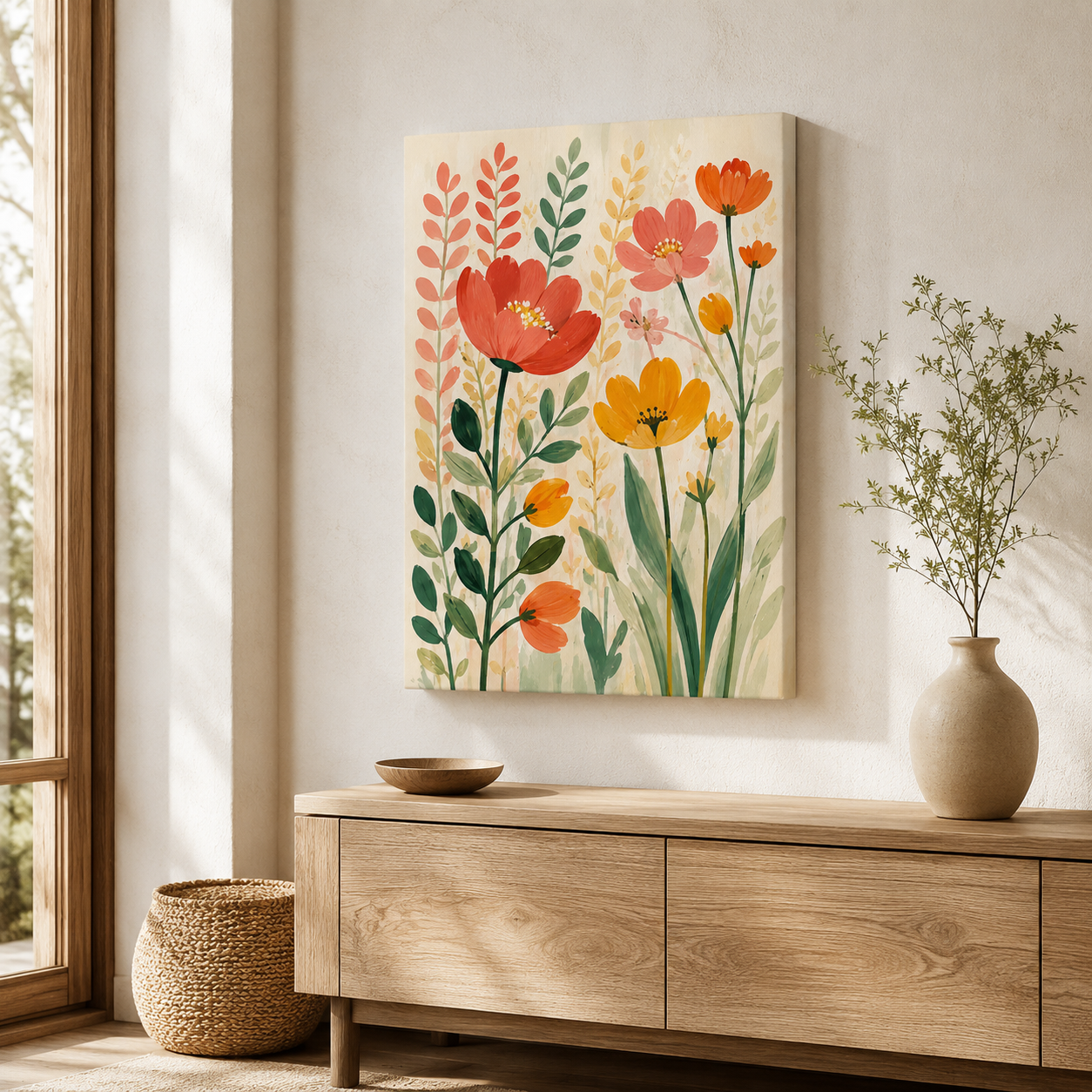 Bouquet coloré – Tableau fleurs sauvages et feuillages