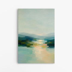 Matin calme – Tableau paysage abstrait bleu et vert