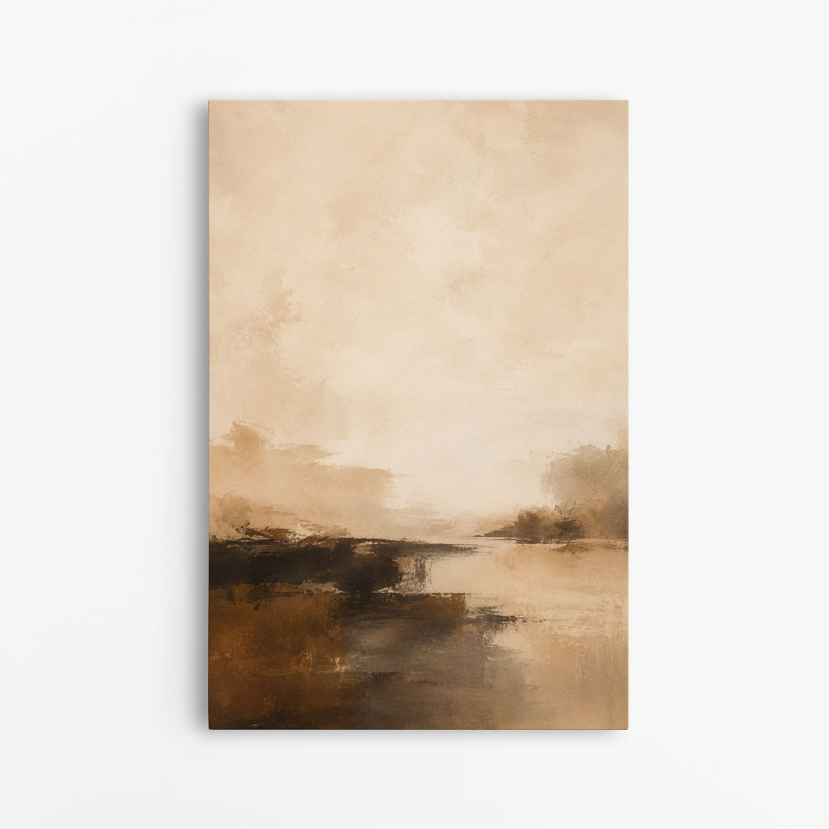 Horizon ocre – Tableau paysage abstrait beige et marron