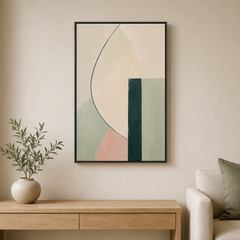 Douceur sauge et rose – Tableau abstrait géométrique pastel