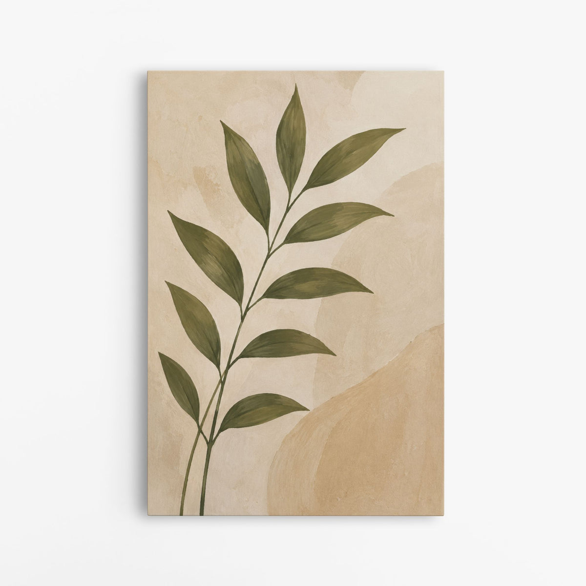Feuillage sur sable – Tableau botanique beige et vert