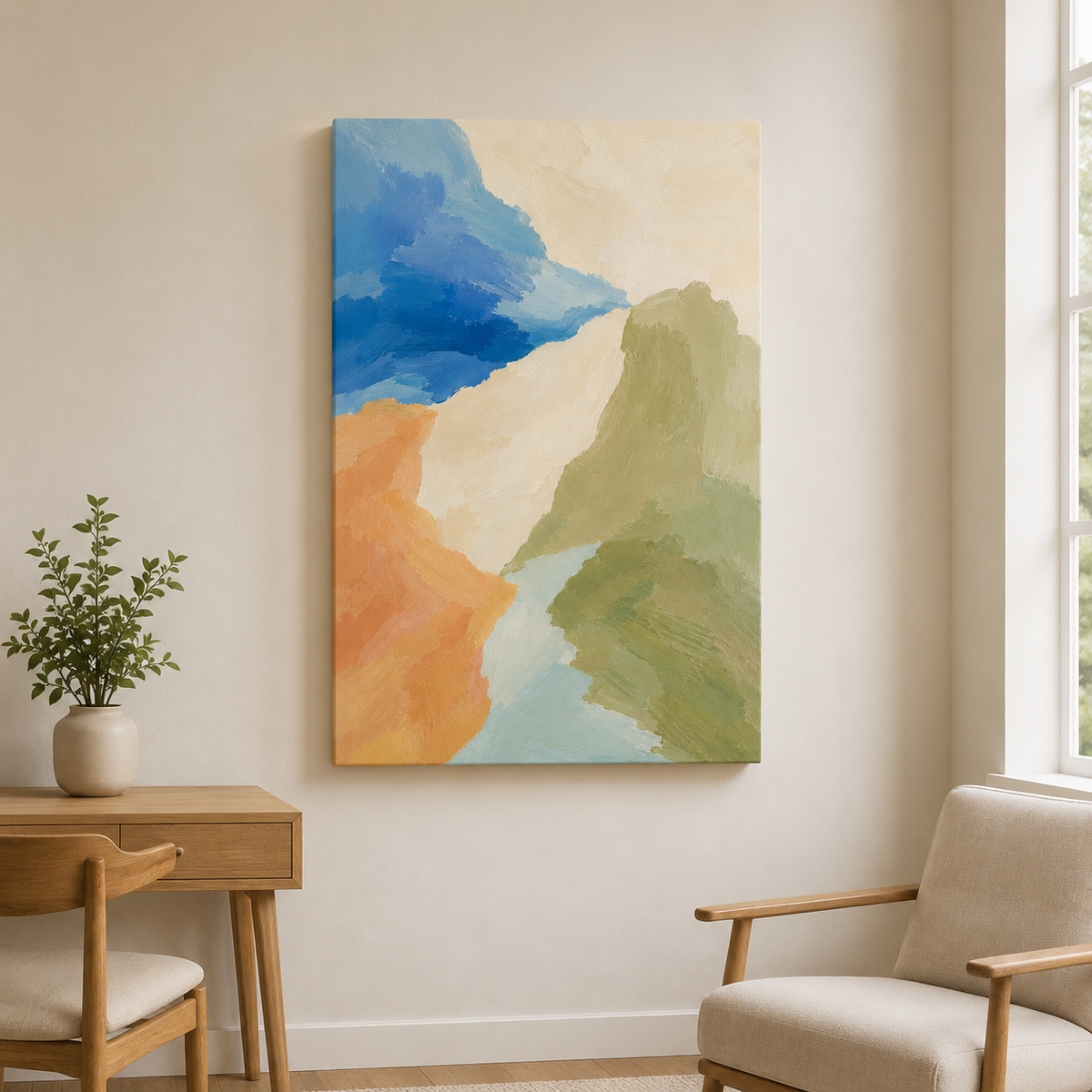 Ocre et sauge – Tableau paysage abstrait moderne