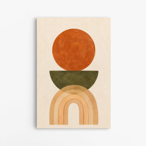 Tableau abstrait terracotta, vert olive et sable