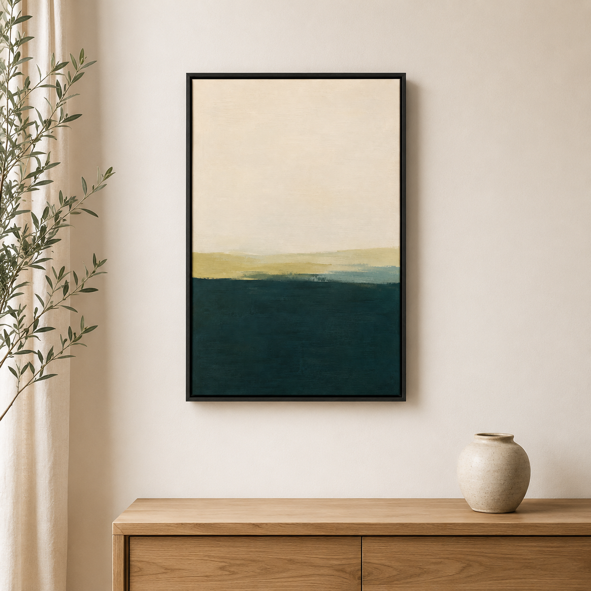Océan profond – Tableau paysage abstrait bleu et beige